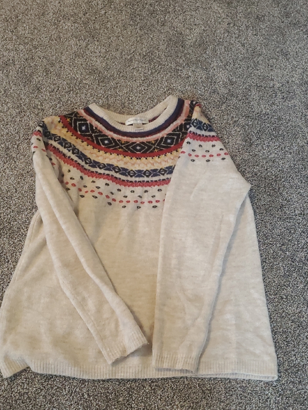 Christopher & Banks Cream Sweater with Multicolor Fair Isle Yoke